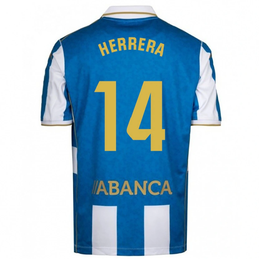 Danxen Uomo Maglia Cristian Herrera #14 Bianco Blu Kit Gara Home 2025/26 Maglietta