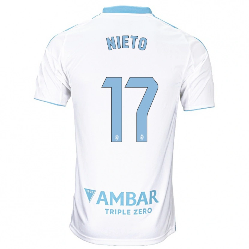 Danxen Uomo Maglia Carlos Nieto #17 Bianco Azzurro Kit Gara Home 2025/26 Maglietta