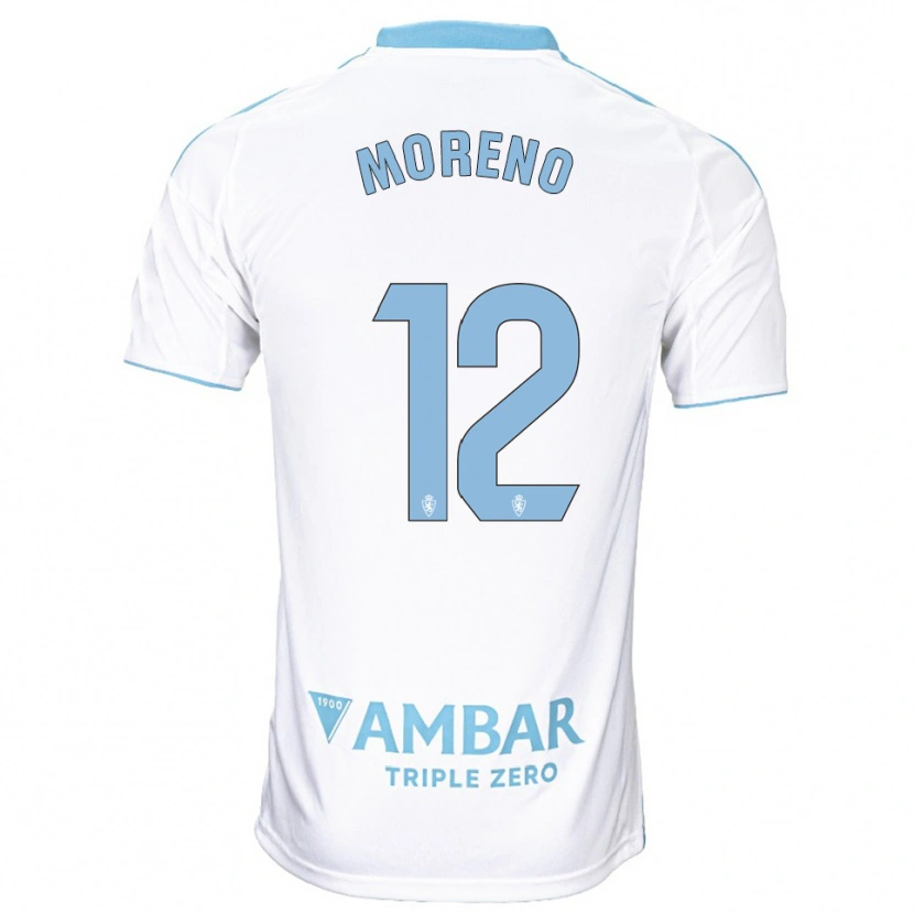 Danxen Uomo Maglia Eloy Moreno #12 Bianco Azzurro Kit Gara Home 2025/26 Maglietta
