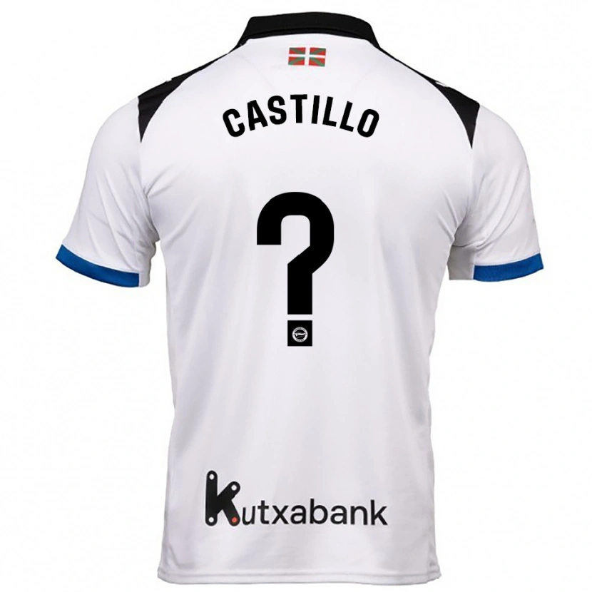 Danxen Uomo Maglia Adrián Castillo #0 Bianco Blu Kit Gara Away 2025/26 Maglietta
