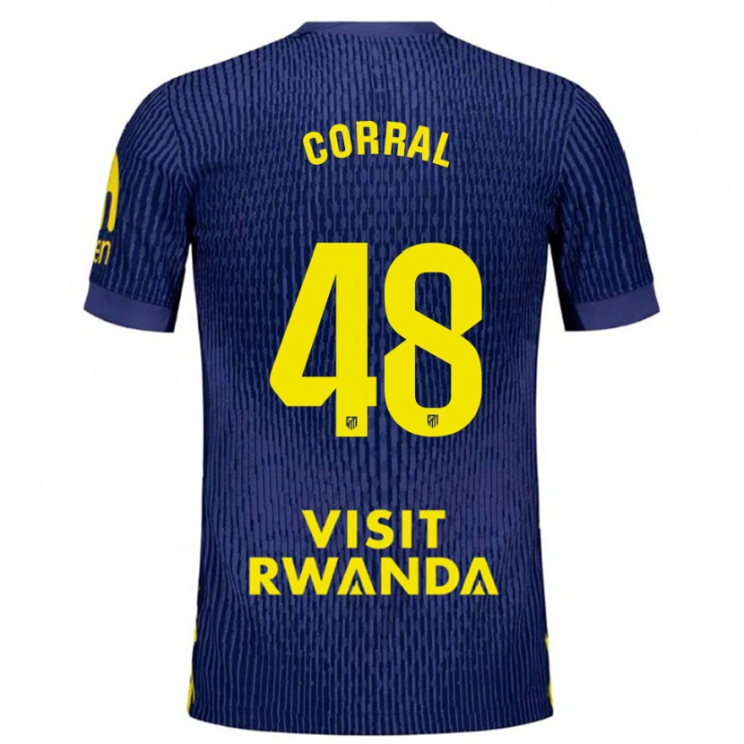 Danxen Uomo Maglia Adrián Corral #48 Blu Scuro Giallo Kit Gara Away 2025/26 Maglietta