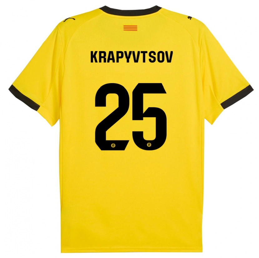 Danxen Uomo Maglia Vladyslav Krapyvtsov #25 Giallo Nero Kit Gara Away 2025/26 Maglietta