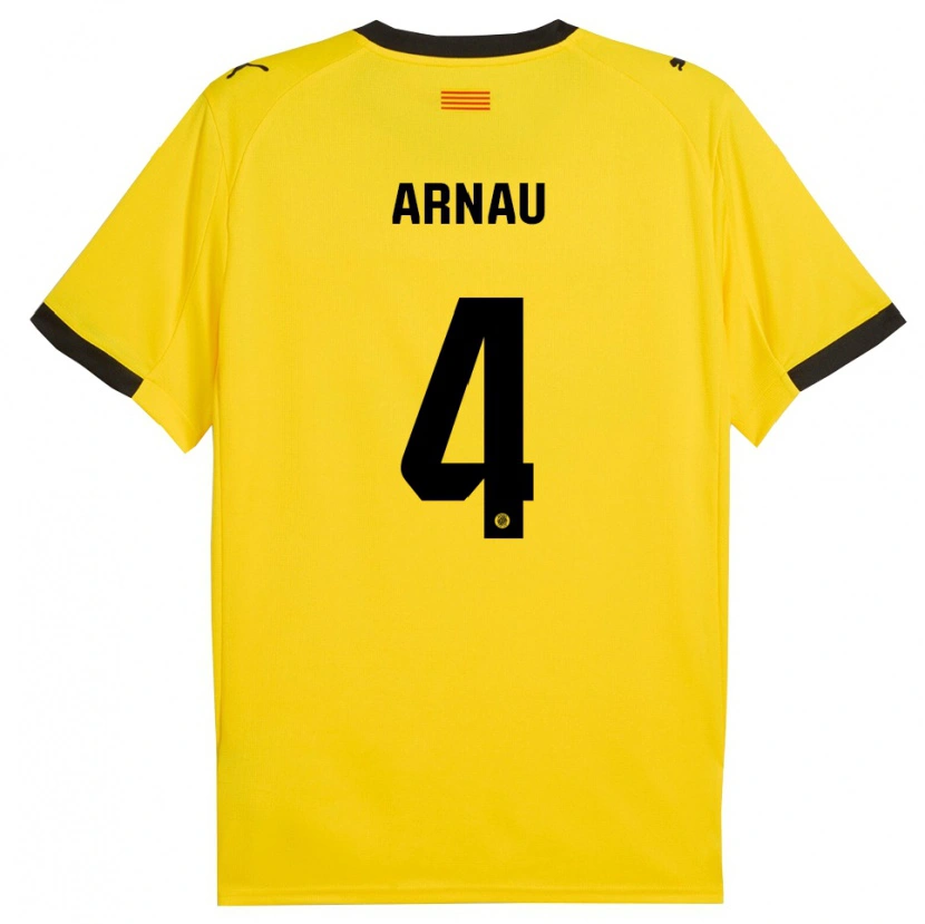 Danxen Uomo Maglia Arnau Martínez #4 Giallo Nero Kit Gara Away 2025/26 Maglietta