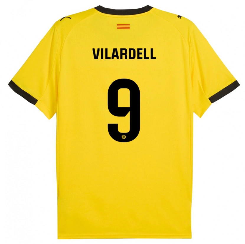 Danxen Uomo Maglia Júlia Vilardell #9 Giallo Nero Kit Gara Away 2025/26 Maglietta