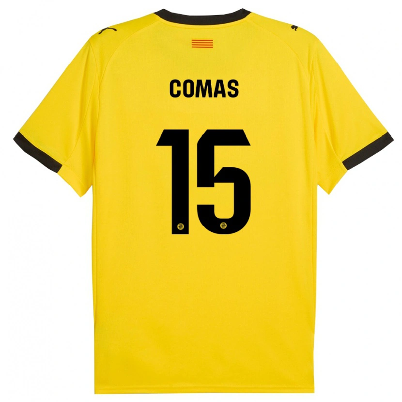 Danxen Uomo Maglia Oriol Comas #15 Giallo Nero Kit Gara Away 2025/26 Maglietta