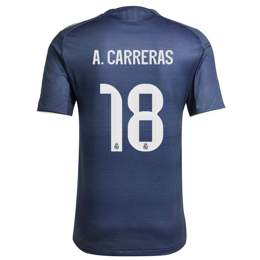 Danxen Uomo Maglia Álvaro Carreras #18 Blu Scuro Argento Kit Gara Away 2025/26 Maglietta