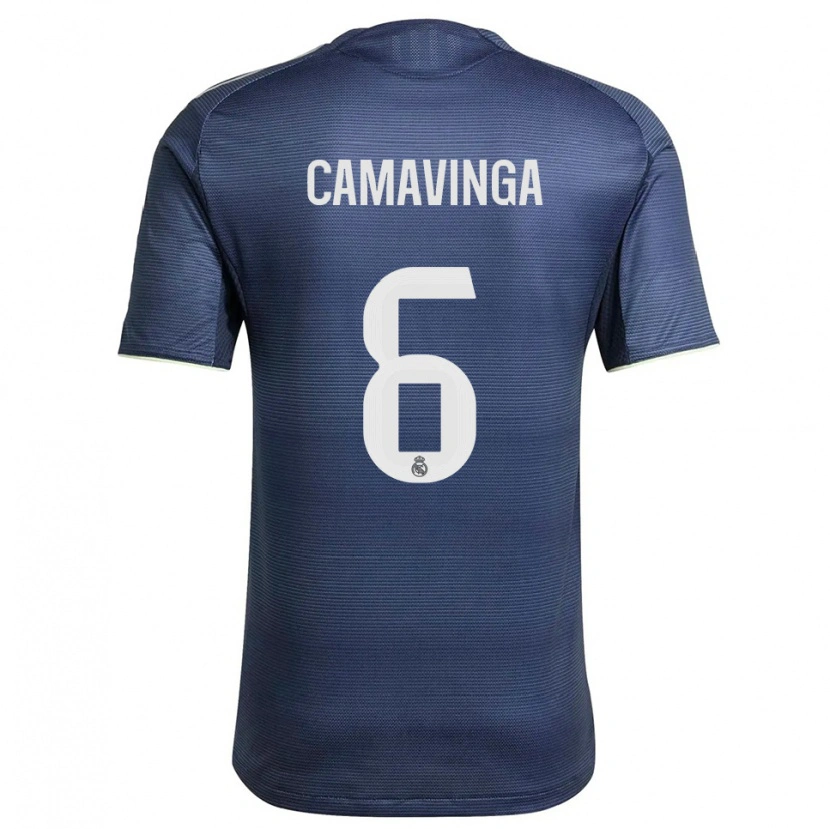 Danxen Uomo Maglia Eduardo Camavinga #6 Blu Scuro Argento Kit Gara Away 2025/26 Maglietta