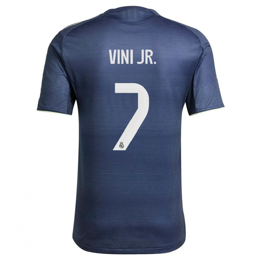 Danxen Uomo Maglia Vinicius Junior #7 Blu Scuro Argento Kit Gara Away 2025/26 Maglietta
