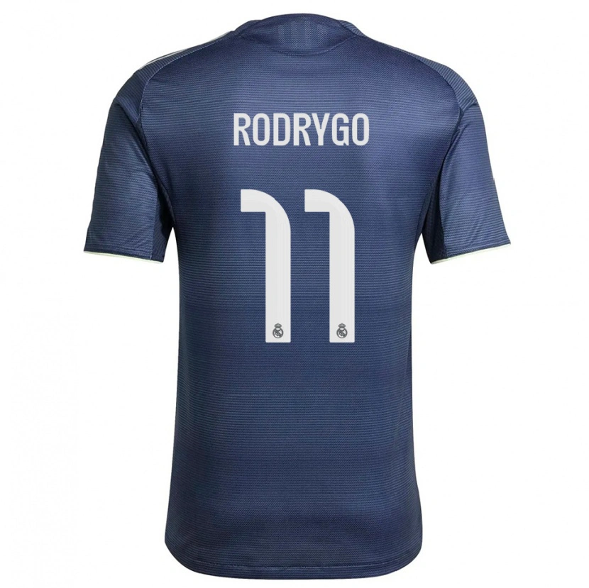 Danxen Uomo Maglia Rodrygo #11 Blu Scuro Argento Kit Gara Away 2025/26 Maglietta