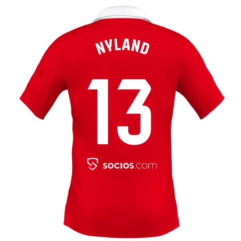 Danxen Uomo Maglia Ørjan Nyland #13 Rosso Bianco Grigio Kit Gara Away 2025/26 Maglietta