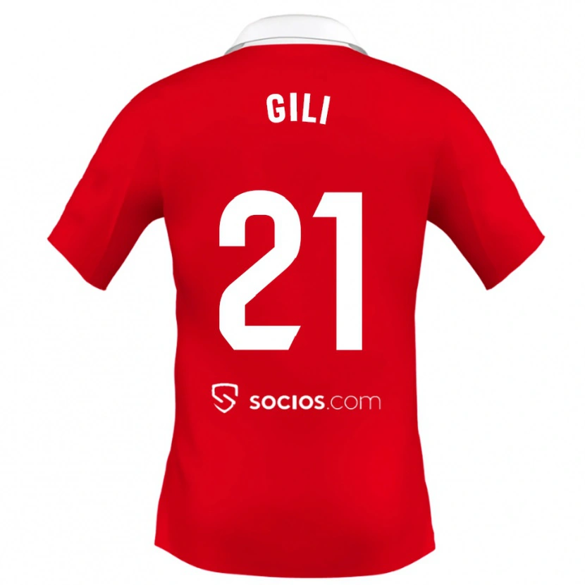 Danxen Uomo Maglia Gemma Gili #21 Rosso Bianco Grigio Kit Gara Away 2025/26 Maglietta