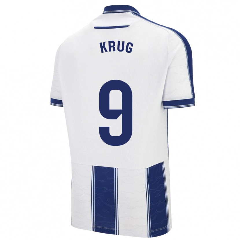 Danxen Uomo Maglia Frederick Krug #9 Blu Scuro Bianco Kit Gara Away 2025/26 Maglietta