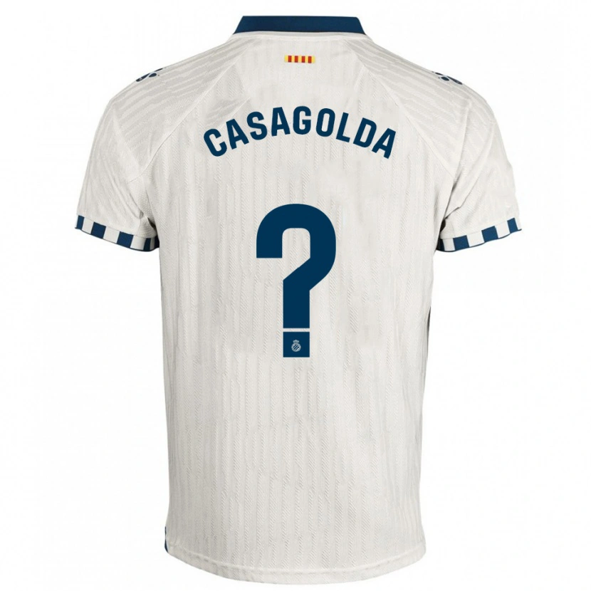 Danxen Uomo Maglia Pau Casagolda #0 Bianco Blu Kit Gara Away 2025/26 Maglietta