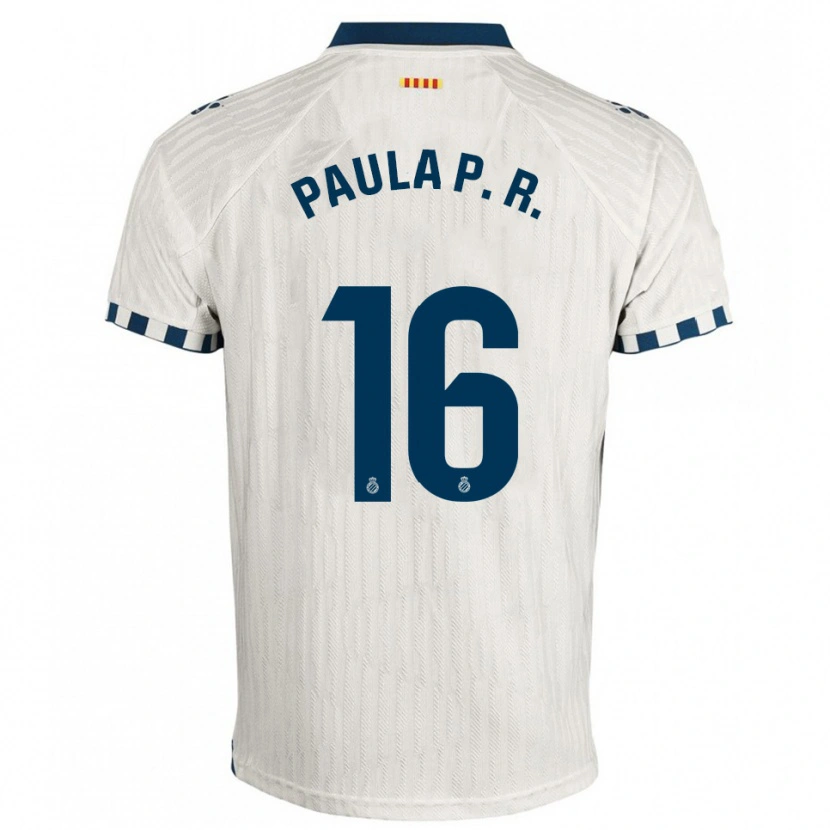 Danxen Uomo Maglia Paula Perea Ramírez #16 Bianco Blu Kit Gara Away 2025/26 Maglietta