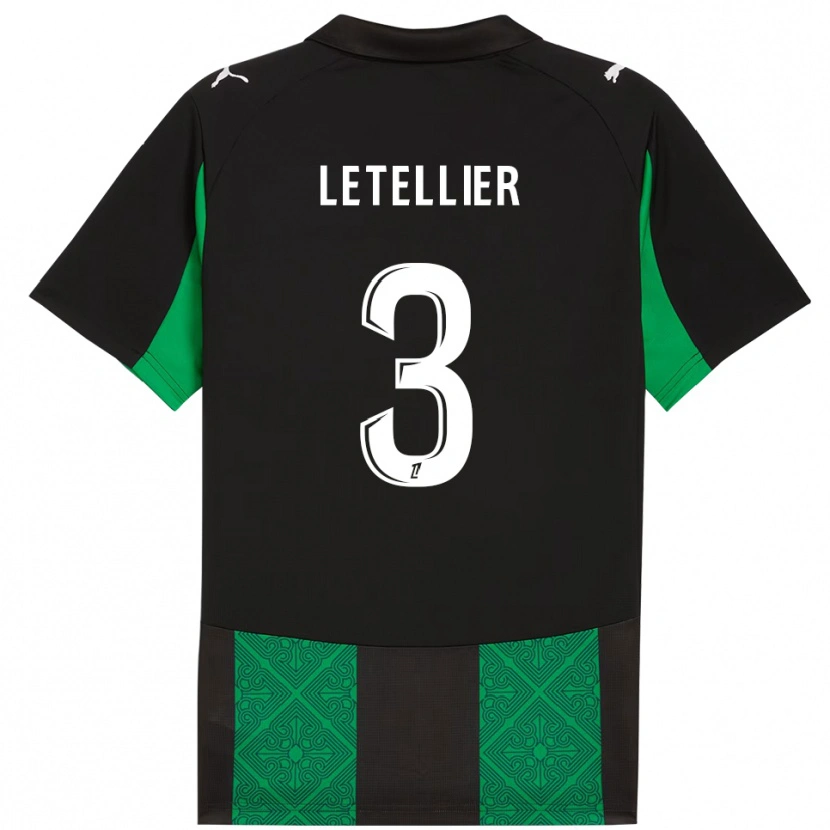 Danxen Uomo Maglia Trévor Letellier #3 Nero Verde Kit Gara Away 2025/26 Maglietta