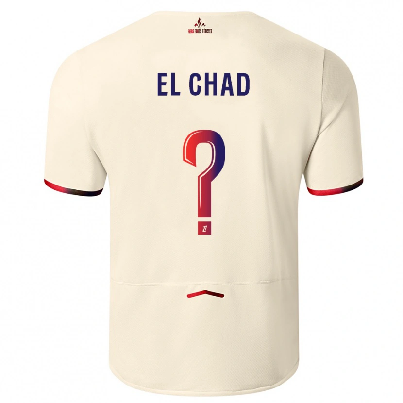 Danxen Uomo Maglia Nesryne El Chad #0 Bianco Sporco Rosso Kit Gara Away 2025/26 Maglietta