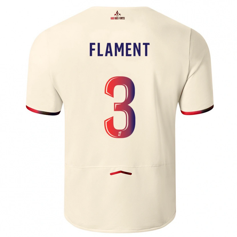 Danxen Uomo Maglia Corentin Flament #3 Bianco Sporco Rosso Kit Gara Away 2025/26 Maglietta