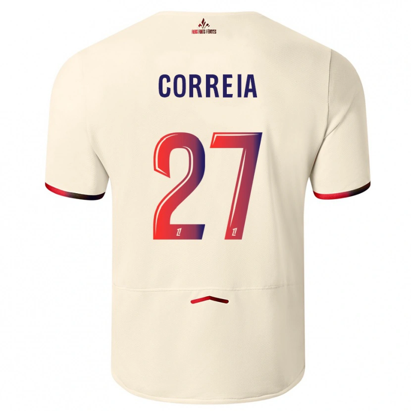 Danxen Uomo Maglia Félix Correia #27 Bianco Sporco Rosso Kit Gara Away 2025/26 Maglietta
