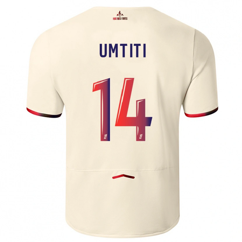 Danxen Uomo Maglia Samuel Umtiti #14 Bianco Sporco Rosso Kit Gara Away 2025/26 Maglietta