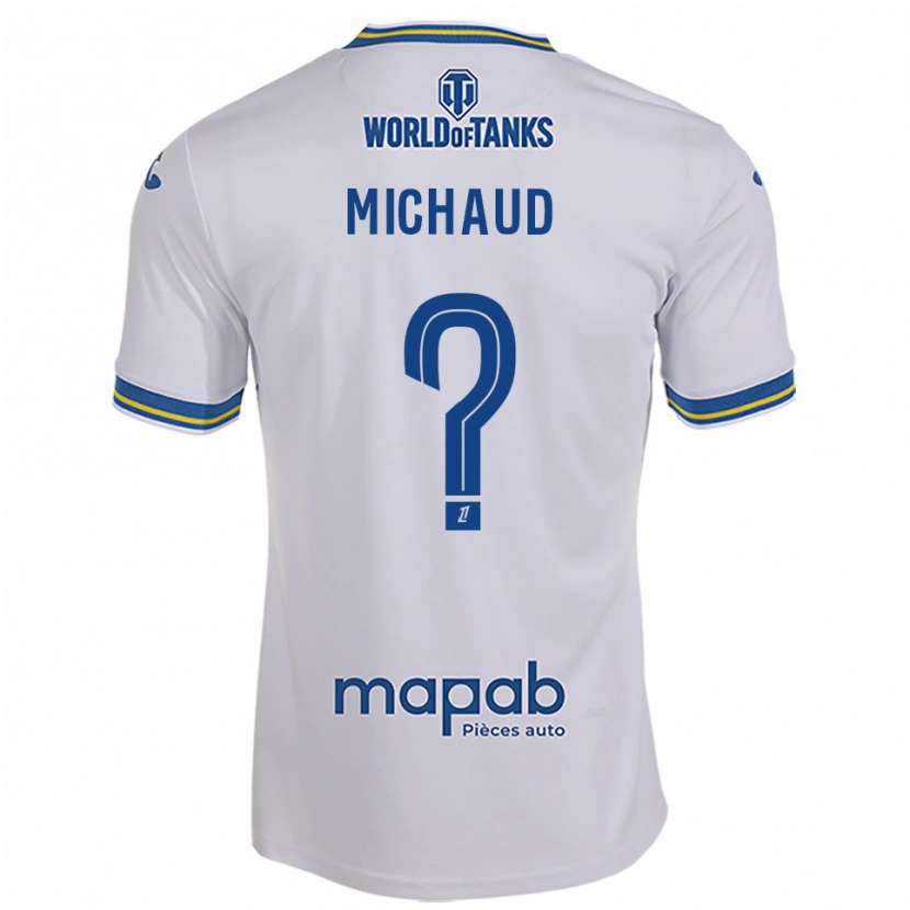 Danxen Uomo Maglia Etan Michaud #0 Bianco Azzurro Kit Gara Away 2025/26 Maglietta