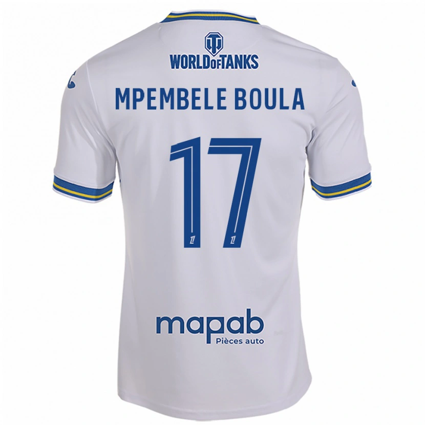 Danxen Uomo Maglia Exaucé Mpembele Boula #17 Bianco Azzurro Kit Gara Away 2025/26 Maglietta