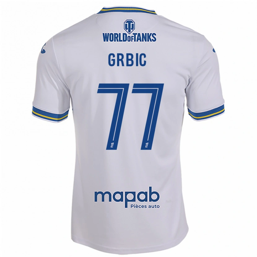 Danxen Uomo Maglia Adrian Grbic #77 Bianco Azzurro Kit Gara Away 2025/26 Maglietta