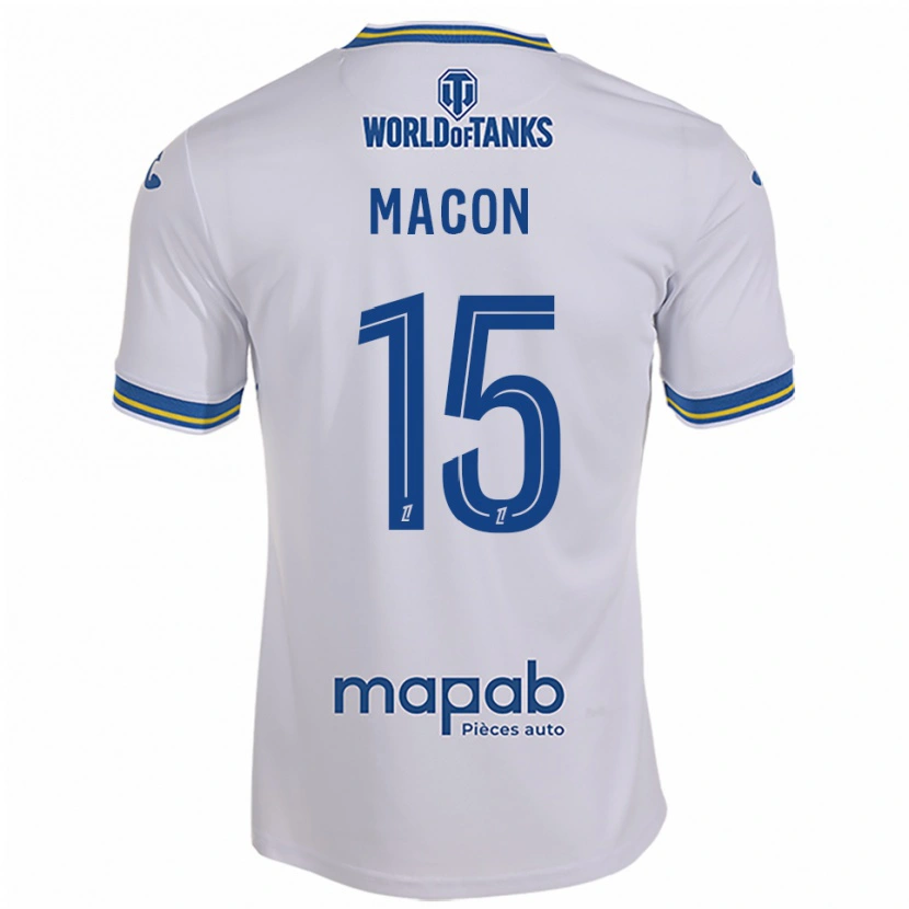 Danxen Uomo Maglia Baptiste Macon #15 Bianco Azzurro Kit Gara Away 2025/26 Maglietta