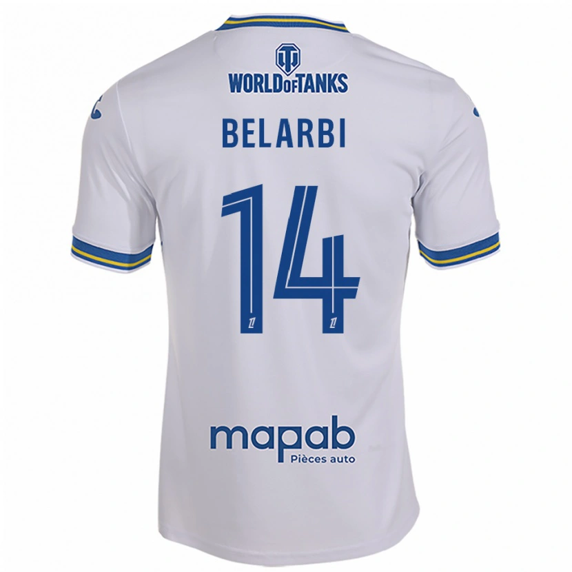 Danxen Uomo Maglia Sohaib Belarbi #14 Bianco Azzurro Kit Gara Away 2025/26 Maglietta