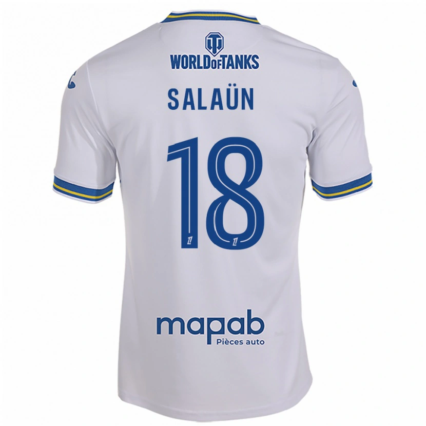 Danxen Uomo Maglia Elody Salaün #18 Bianco Azzurro Kit Gara Away 2025/26 Maglietta