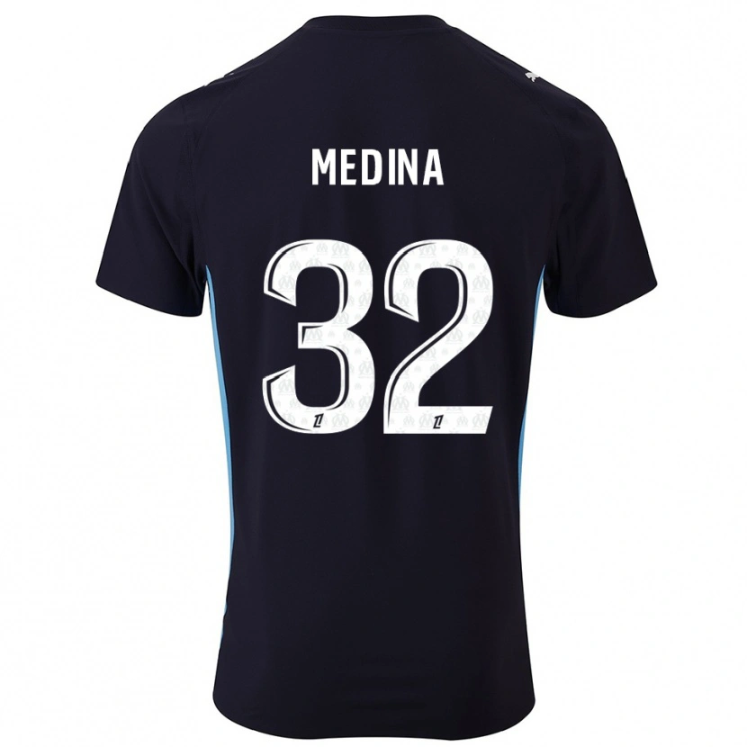 Danxen Uomo Maglia Facundo Medina #32 Nero Azzurro Kit Gara Away 2025/26 Maglietta