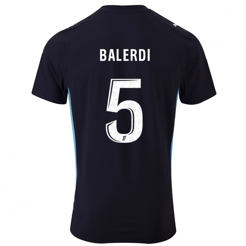 Danxen Uomo Maglia Leonardo Balerdi #5 Nero Azzurro Kit Gara Away 2025/26 Maglietta