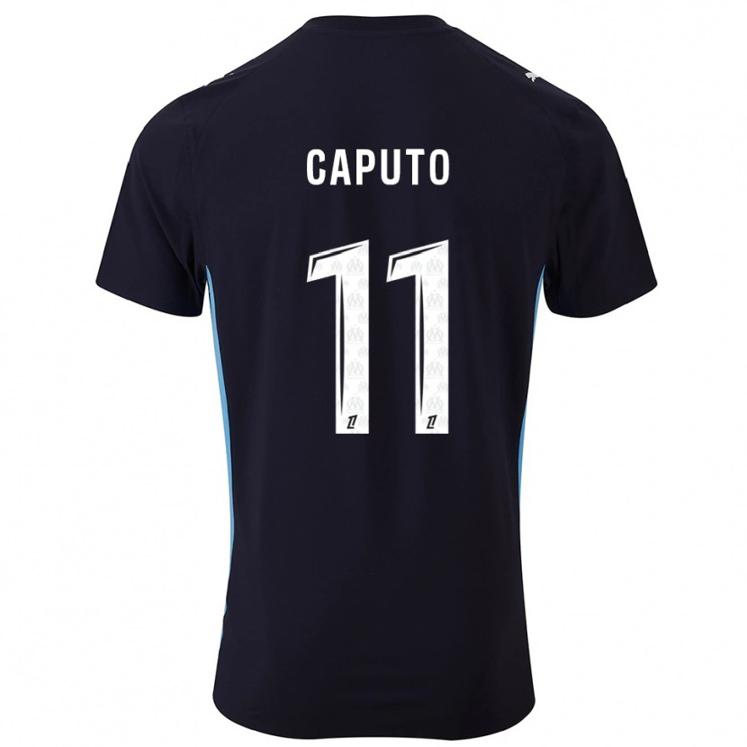 Danxen Uomo Maglia Cindy Caputo #11 Nero Azzurro Kit Gara Away 2025/26 Maglietta
