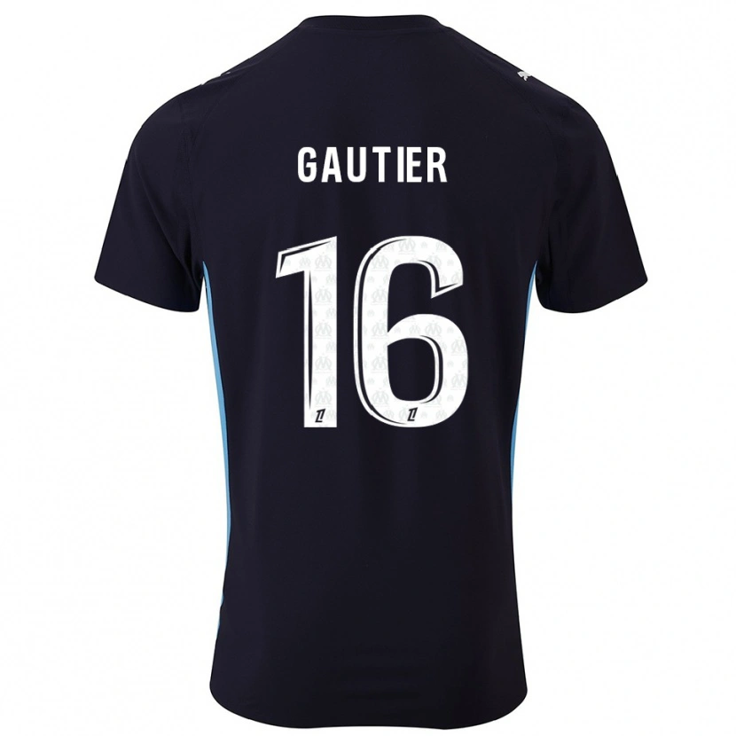 Danxen Uomo Maglia Elisa Gautier #16 Nero Azzurro Kit Gara Away 2025/26 Maglietta