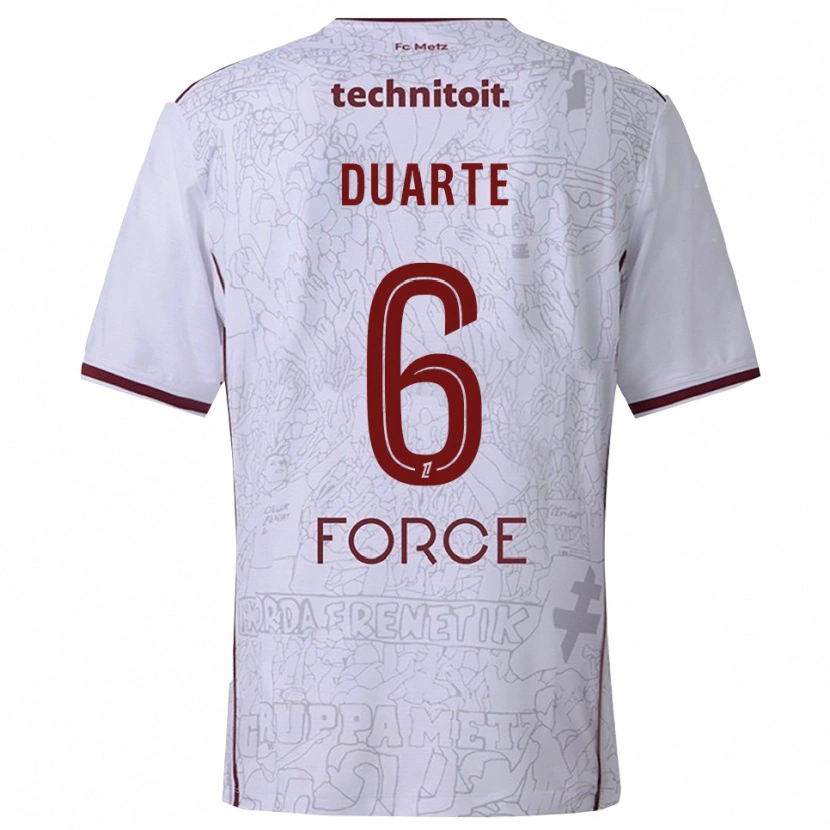 Danxen Uomo Maglia Diego Duarte #6 Bianco Borgogna Kit Gara Away 2025/26 Maglietta