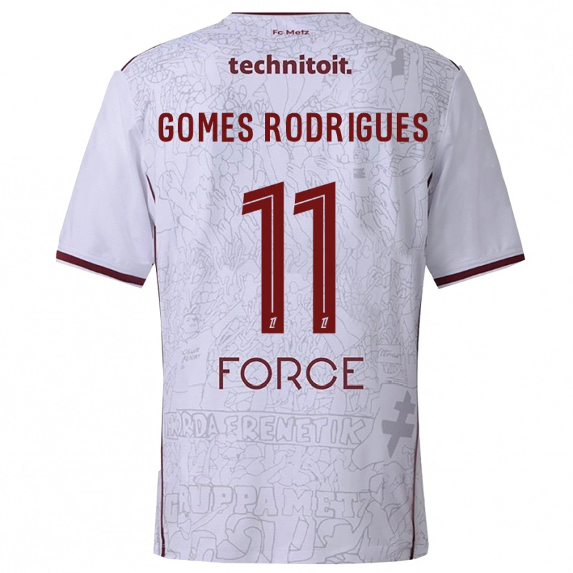 Danxen Uomo Maglia Jess Gomes Rodrigues #11 Bianco Borgogna Kit Gara Away 2025/26 Maglietta