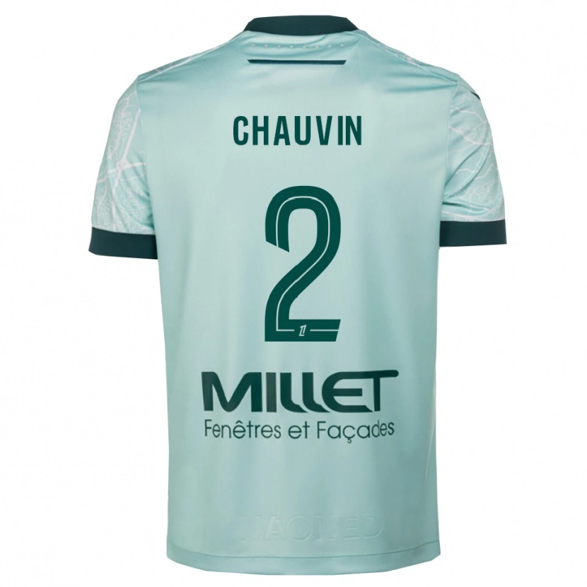 Danxen Uomo Maglia Yoann Chauvin #2 Verde Bianco Kit Gara Away 2025/26 Maglietta