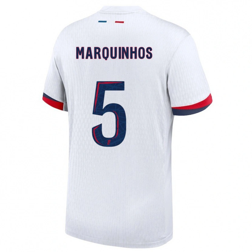 Danxen Uomo Maglia Marquinhos #5 Bianco Rosso Kit Gara Away 2025/26 Maglietta