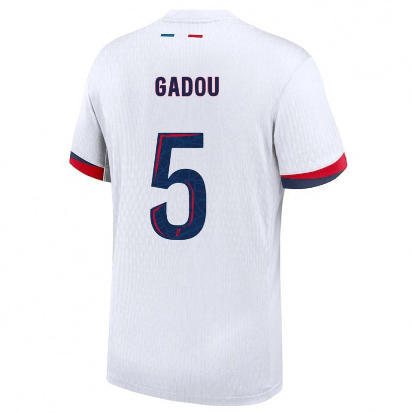 Danxen Uomo Maglia Joane Gadou #5 Bianco Rosso Kit Gara Away 2025/26 Maglietta