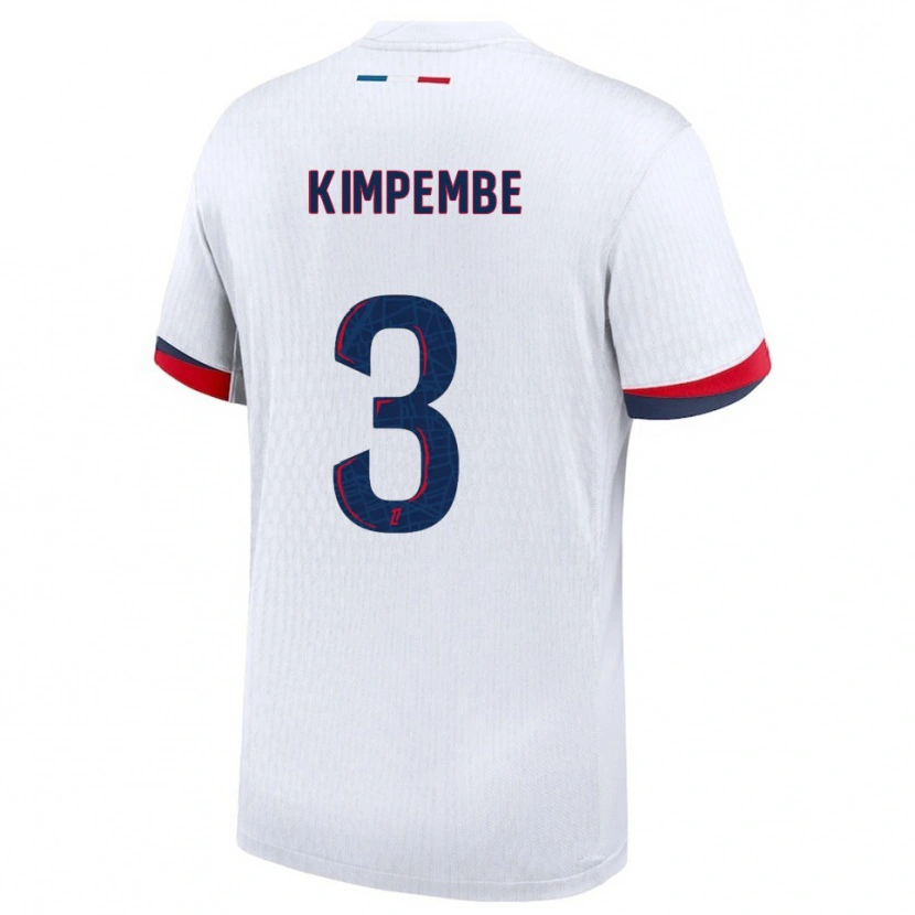 Danxen Uomo Maglia Presnel Kimpembe #3 Bianco Rosso Kit Gara Away 2025/26 Maglietta