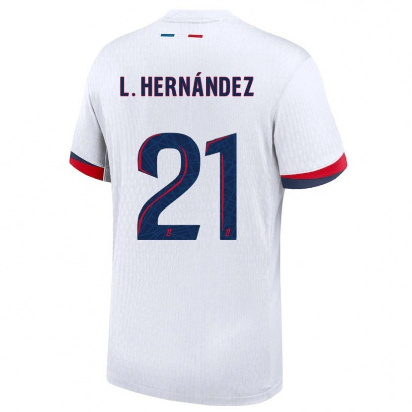 Danxen Uomo Maglia Lucas Hernández #21 Bianco Rosso Kit Gara Away 2025/26 Maglietta
