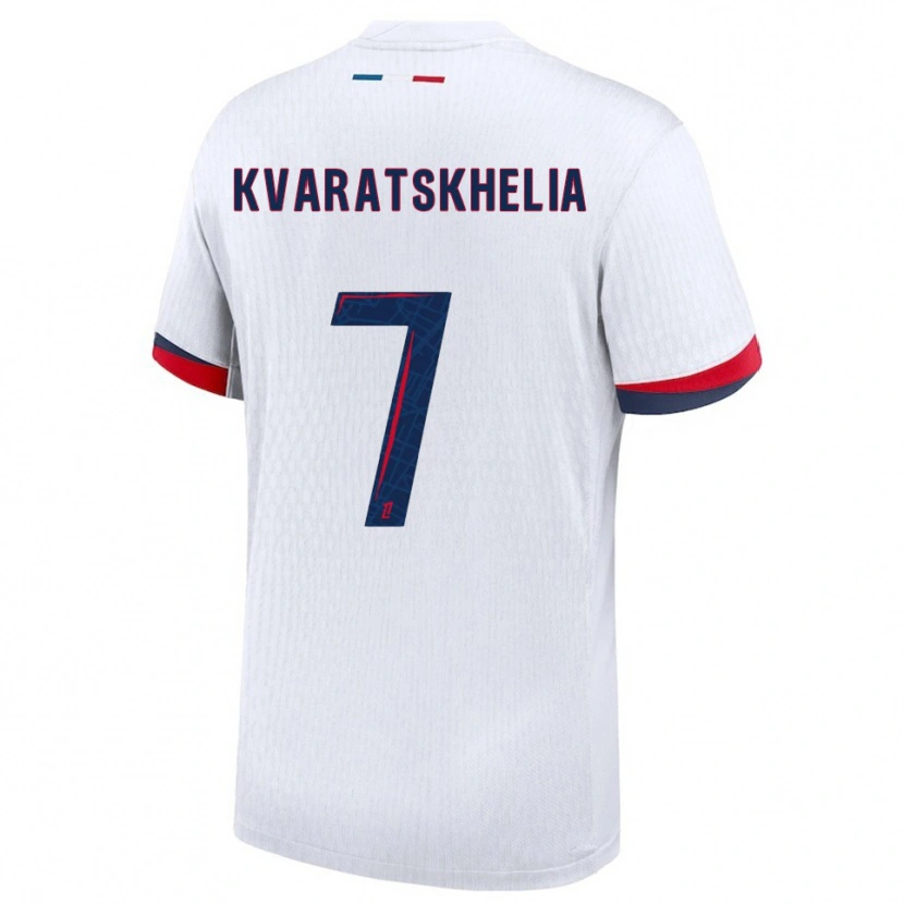 Danxen Uomo Maglia Khvicha Kvaratskhelia #7 Bianco Rosso Kit Gara Away 2025/26 Maglietta