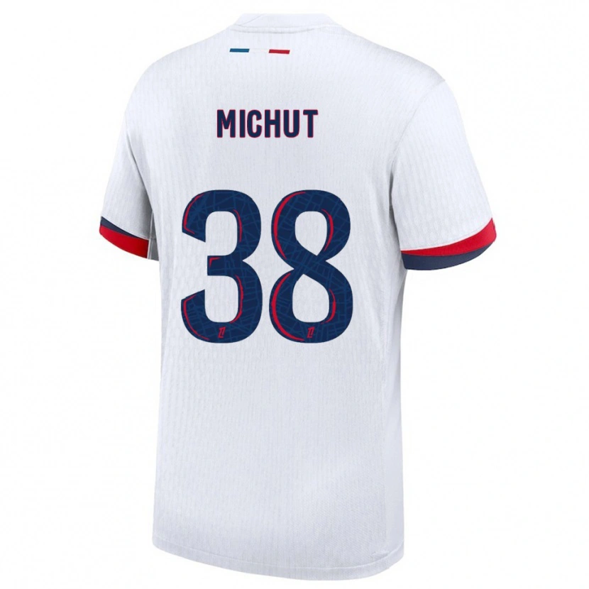 Danxen Uomo Maglia Edouard Michut #38 Bianco Rosso Kit Gara Away 2025/26 Maglietta