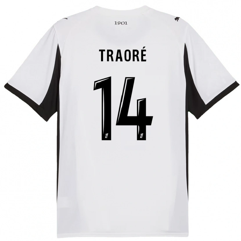 Danxen Uomo Maglia Erwan Traoré #14 Bianco Nero Kit Gara Away 2025/26 Maglietta