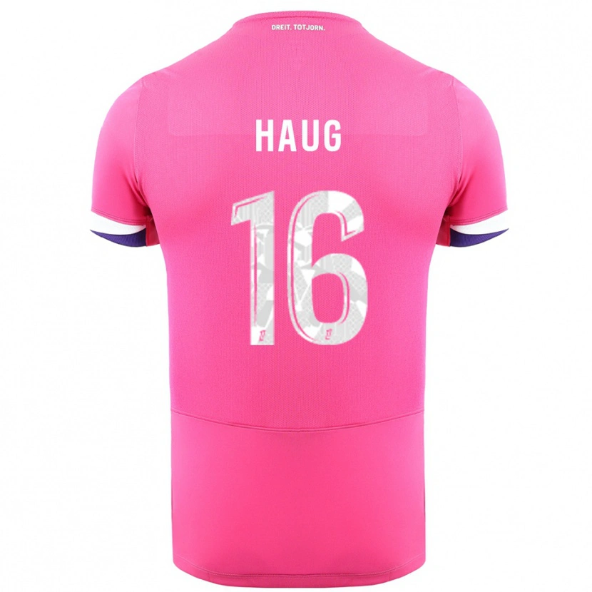 Danxen Uomo Maglia Kjetil Haug #16 Rosa Bianco Kit Gara Away 2025/26 Maglietta