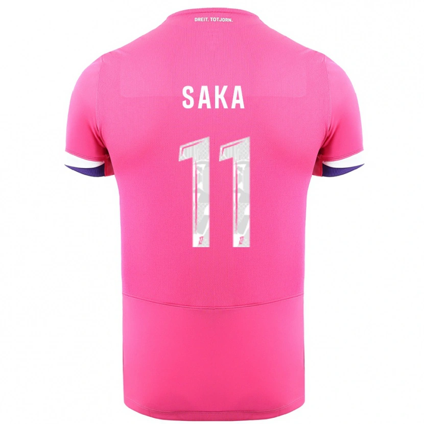 Danxen Uomo Maglia Mathis Saka #11 Rosa Bianco Kit Gara Away 2025/26 Maglietta