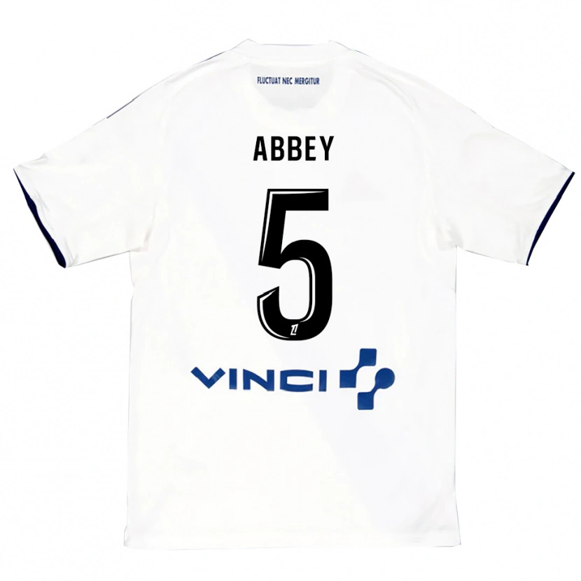 Danxen Uomo Maglia Emmanuel Abbey #5 Bianco Blu Kit Gara Away 2025/26 Maglietta