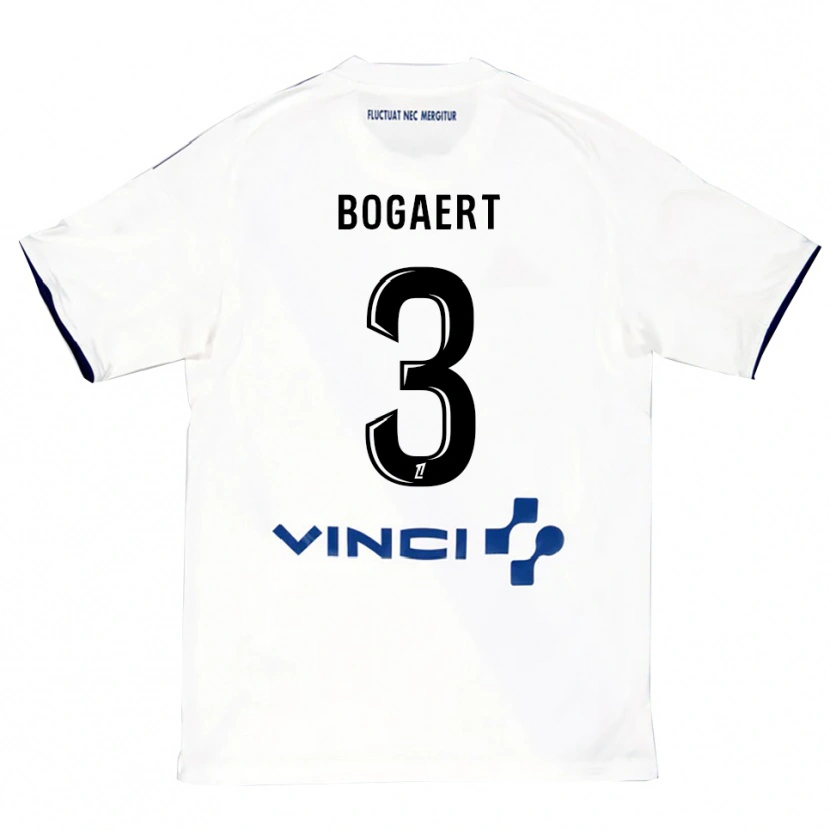 Danxen Uomo Maglia Lou Bogaert #3 Bianco Blu Kit Gara Away 2025/26 Maglietta