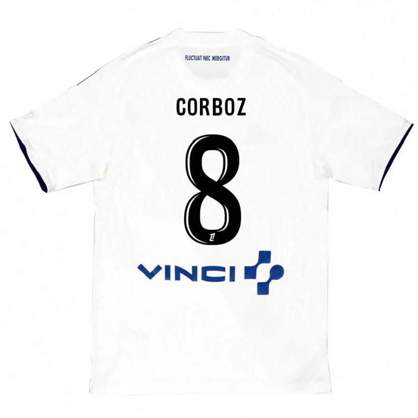 Danxen Uomo Maglia Daphné Corboz #8 Bianco Blu Kit Gara Away 2025/26 Maglietta