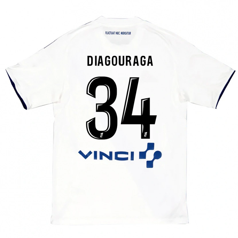 Danxen Uomo Maglia Djibril Diagouraga #34 Bianco Blu Kit Gara Away 2025/26 Maglietta