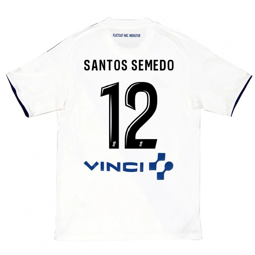 Danxen Uomo Maglia Ilyes Dos Santos Semedo #12 Bianco Blu Kit Gara Away 2025/26 Maglietta